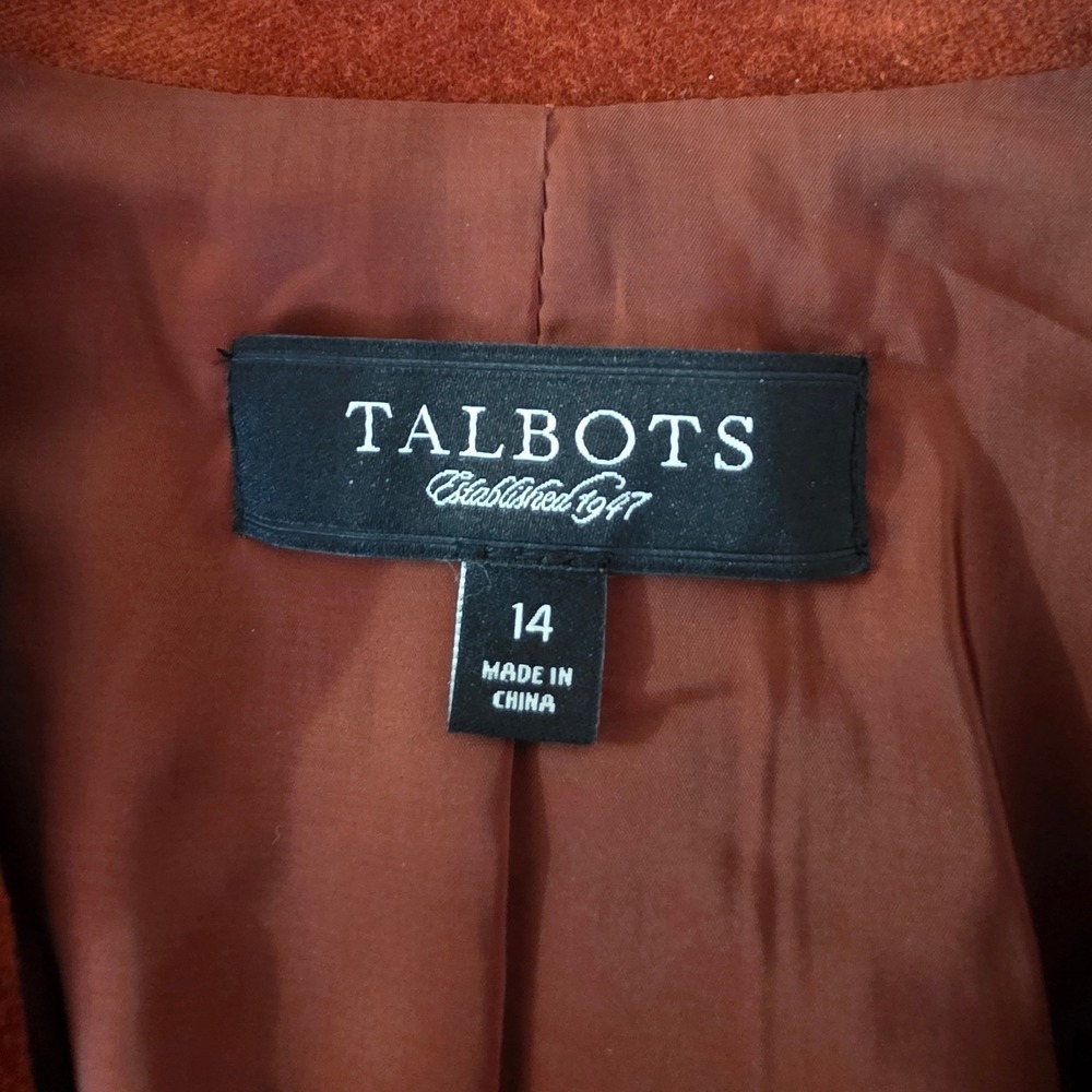 Talbots Blazer Women 14 Rust Orange Velvet Corduroy One Button Professional Fall - Picture 9 of 10